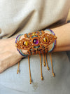 Macrame bohemian bracelet with tiger's eye & amethyst stones, Festival jewelry