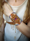 Macrame bohemian bracelet with tiger's eye & amethyst stones, Festival jewelry