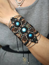 Labradorite boho macrame bracelet with silver details, Unique forest cuff