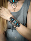 Labradorite boho macrame bracelet with silver details, Unique forest cuff
