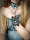 Labradorite boho macrame bracelet with silver details, Unique forest cuff