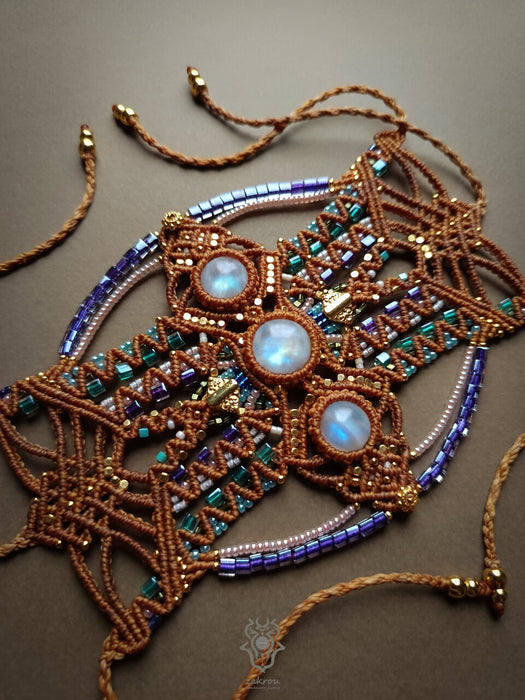 Festival macrame bracelet with Moonstone, Boho hippie macrame cuff