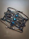 Labradorite boho macrame bracelet with silver details, Unique forest cuff