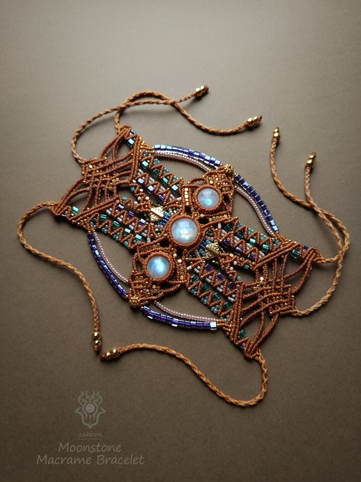 Festival macrame bracelet with Moonstone, Boho hippie macrame cuff