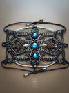 Labradorite boho macrame bracelet with silver details, Unique forest cuff