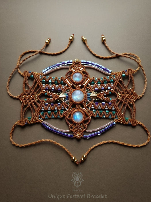 Festival macrame bracelet with Moonstone, Boho hippie macrame cuff