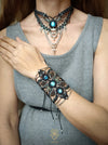 Labradorite boho macrame bracelet with silver details, Unique forest cuff