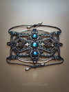 Labradorite boho macrame bracelet with silver details, Unique forest cuff