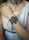 Tiger's eye macrame bracelet with pearls & silver adornments, Tribal macrame cuff