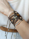 Tiger's eye macrame bracelet with pearls & silver adornments, Tribal macrame cuff