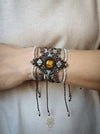 Tiger's eye macrame bracelet with pearls & silver adornments, Tribal macrame cuff