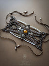 Tiger's eye macrame bracelet with pearls & silver adornments, Tribal macrame cuff