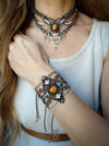 New macrame bracelet with Tiger's eye & cultured pearls, Elegant party-cuff