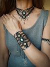 Labradorite & Prehnite macrame jewelry set with silver-plated elements