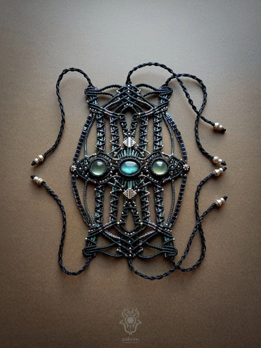 New Labradorite & Prehnite macrame bracelet, Festival cuff tribal style