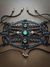 Labradorite & Prehnite macrame bracelet, Tribal beaded cuff