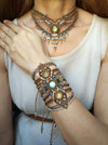 Labradorite & Prehnite macrame cuff bracelet, Beaded macrame jewellery