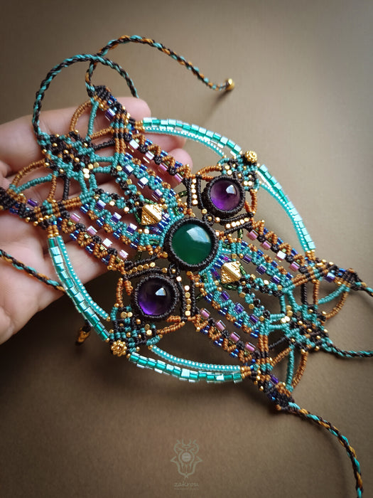 Bohemian chic macrame bracelet with Amethyst & Agate, Festival jewel