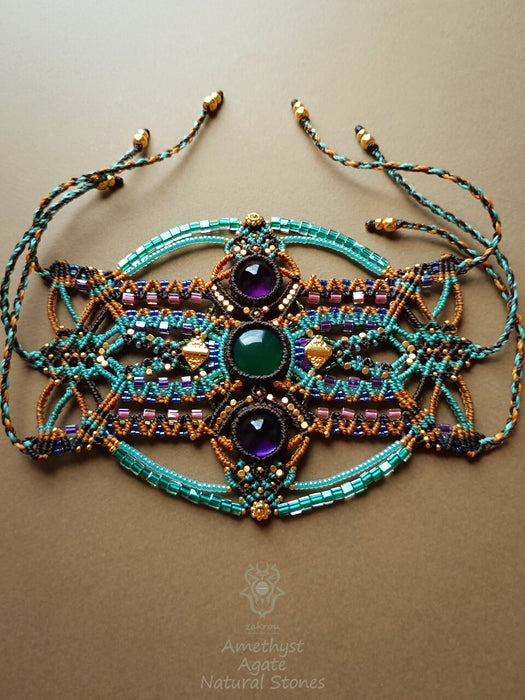 Bohemian chic macrame bracelet with Amethyst & Agate, Festival jewel