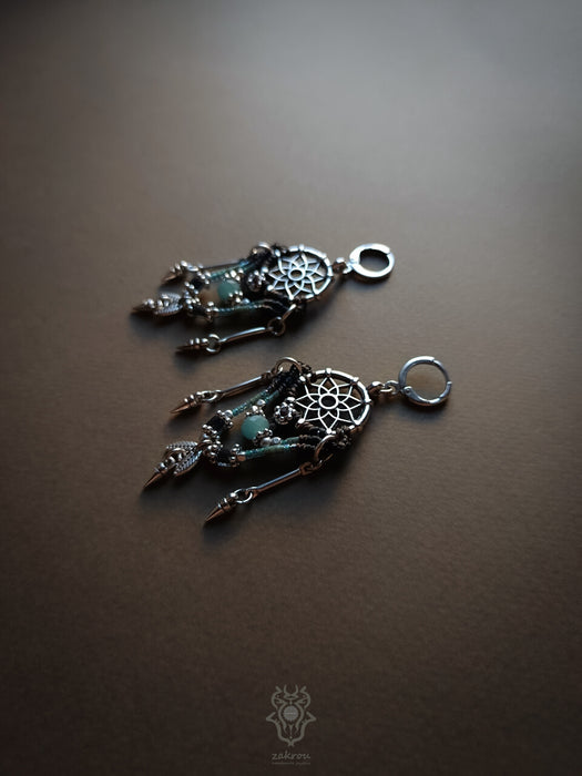 New Native American macrame earrings with dangling elements, Dreamcatcher earrings