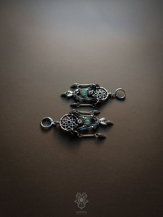 New Native American macrame earrings with dangling elements, Dreamcatcher earrings