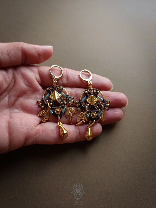 Bohemian chic macrame earrings with drops, Festival earrings native style
