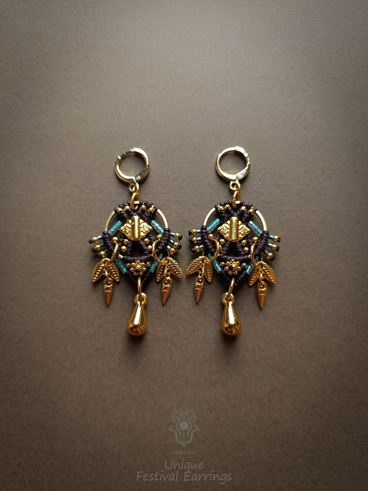 Bohemian chic macrame earrings with drops, Festival earrings native style