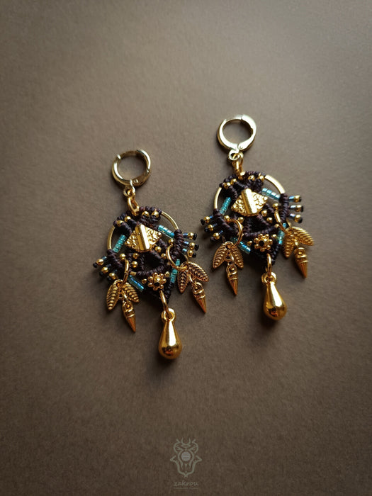 Bohemian chic macrame earrings with drops, Festival earrings native style