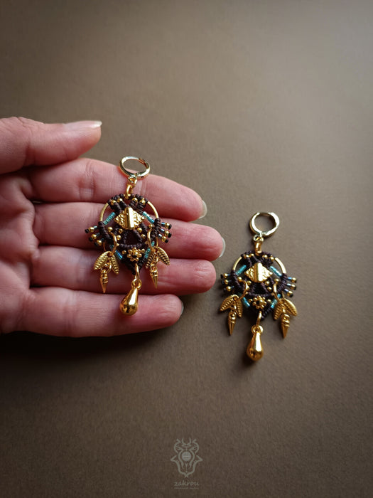 Bohemian chic macrame earrings with drops, Festival earrings native style