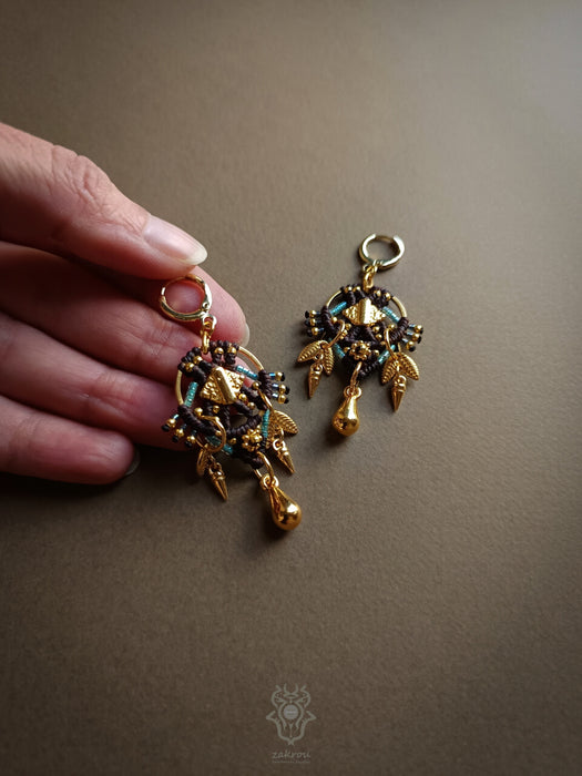 Bohemian chic macrame earrings with drops, Festival earrings native style