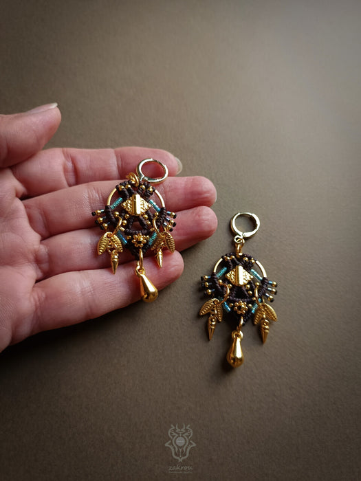 Bohemian chic macrame earrings with drops, Festival earrings native style