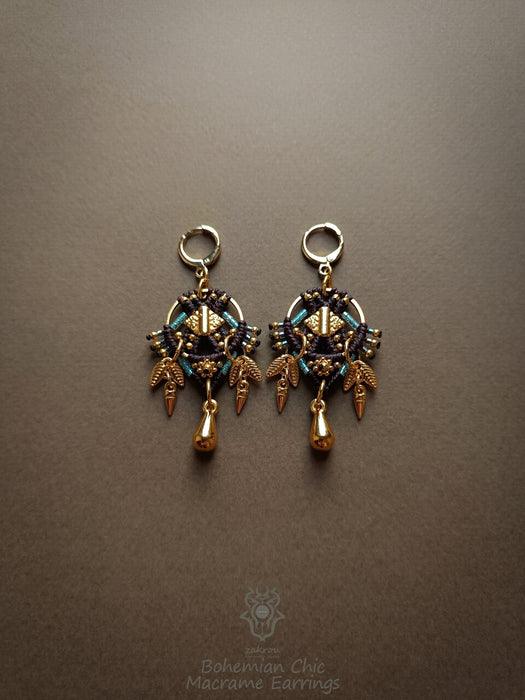 Bohemian chic macrame earrings with drops, Festival earrings native style