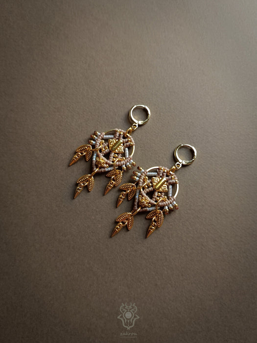 Tribal macrame earrings with dangling elements, Elegant earrings native style