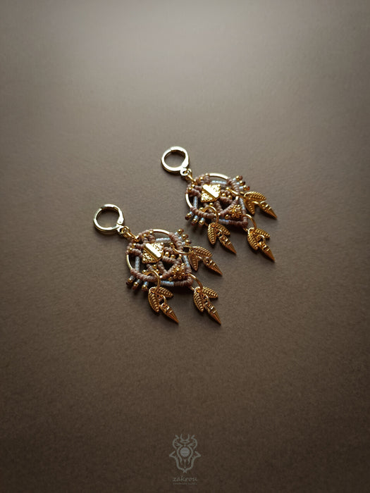 Tribal macrame earrings with dangling elements, Elegant earrings native style