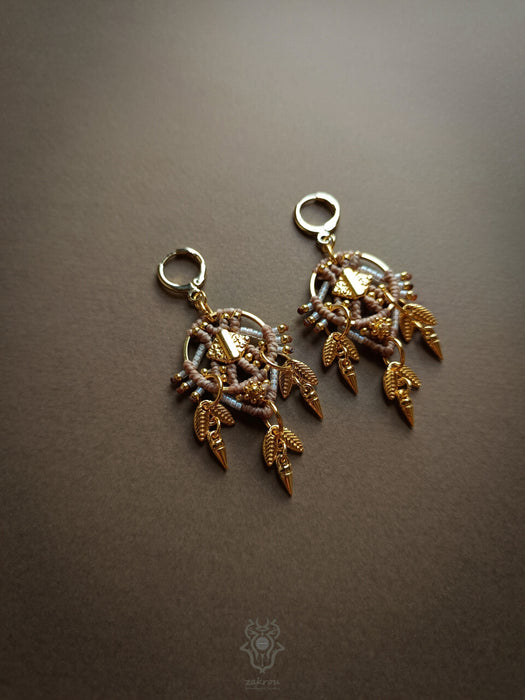 Tribal macrame earrings with dangling elements, Elegant earrings native style