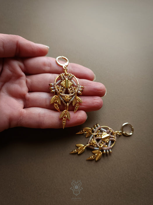 Tribal macrame earrings with dangling elements, Elegant earrings native style