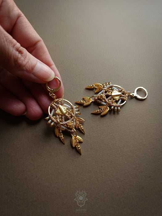 Tribal macrame earrings with dangling elements, Elegant earrings native style