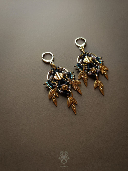 Festival beaded macrame earrings, Tribal chic dangle earrings