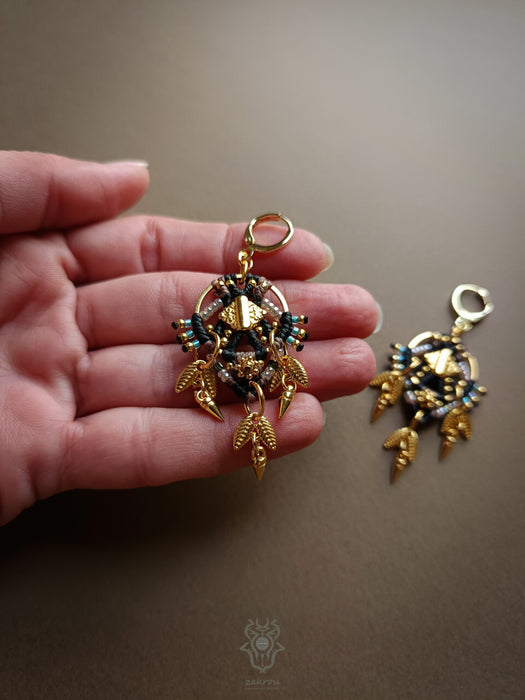 Festival beaded macrame earrings, Tribal chic dangle earrings