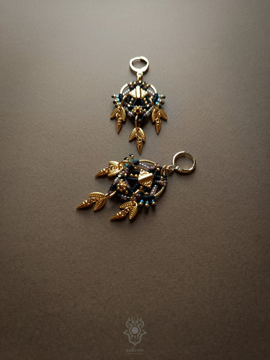 Festival beaded macrame earrings, Tribal chic dangle earrings