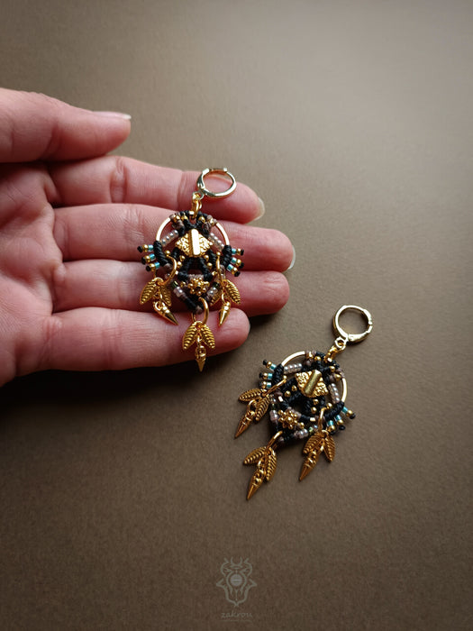 Festival beaded macrame earrings, Tribal chic dangle earrings