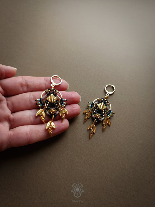 Festival beaded macrame earrings, Tribal chic dangle earrings