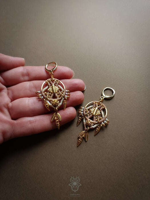 Tribal macrame earrings with dangling elements, New elegant earrings native style