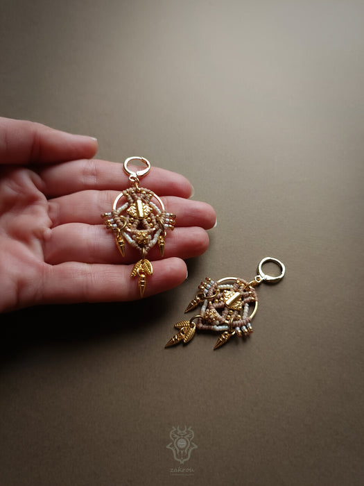 Boho macrame earrings with dangling elements, New elegant earrings native style