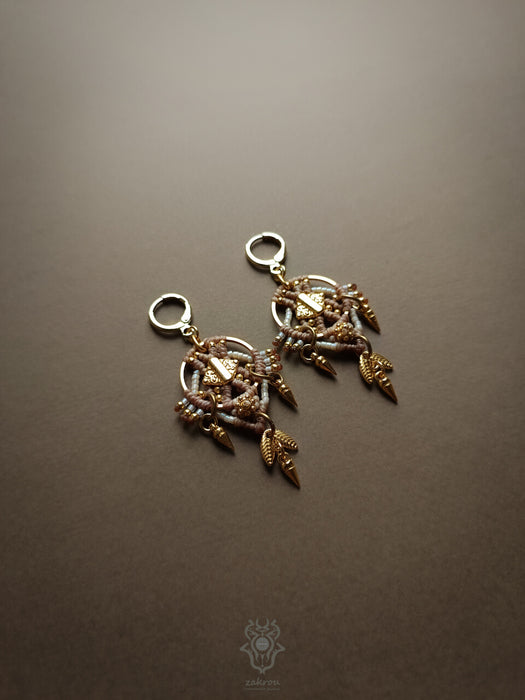 Tribal macrame earrings with dangling elements, New elegant earrings native style