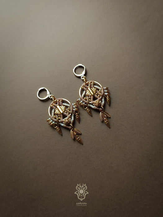 Tribal macrame earrings with dangling elements, New elegant earrings native style