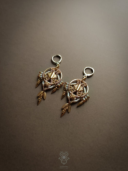 Tribal macrame earrings with dangling elements, New elegant earrings native style