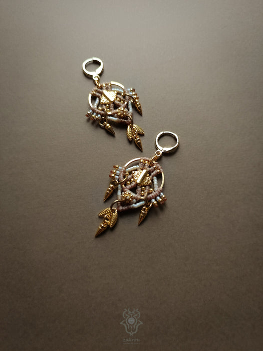 Tribal macrame earrings with dangling elements, New elegant earrings native style