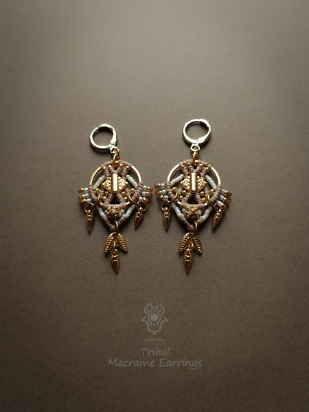 Tribal macrame earrings with dangling elements, New elegant earrings native style