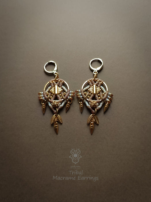 Tribal macrame earrings with dangling elements, New elegant earrings native style
